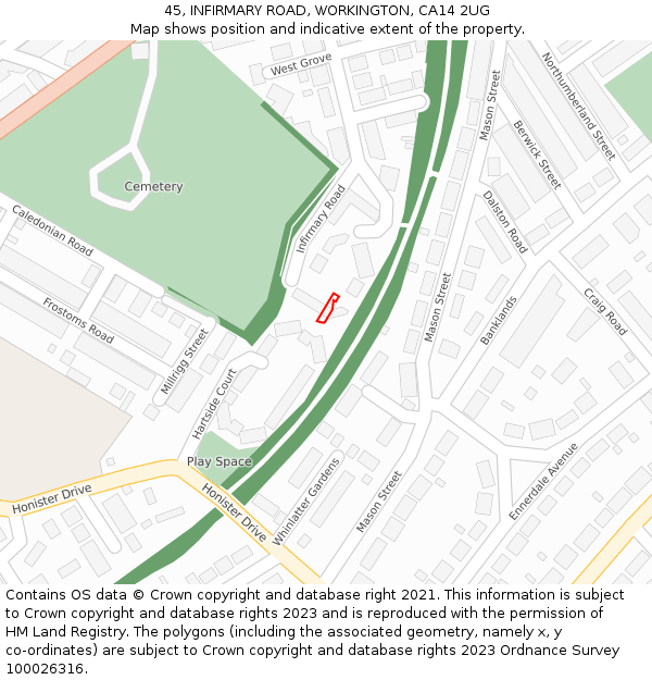 45, INFIRMARY ROAD, WORKINGTON, CA14 2UG: Location map and indicative extent of plot