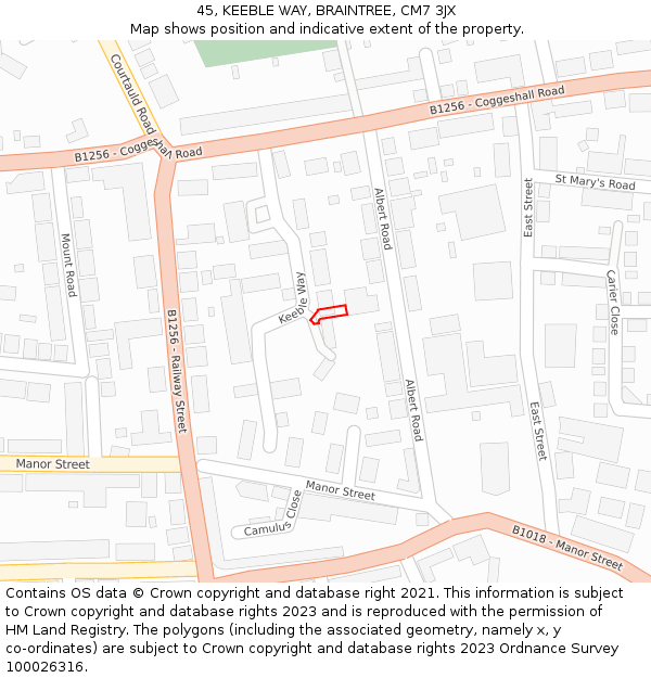 45, KEEBLE WAY, BRAINTREE, CM7 3JX: Location map and indicative extent of plot