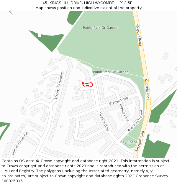 45, KINGSHILL DRIVE, HIGH WYCOMBE, HP13 5PH: Location map and indicative extent of plot