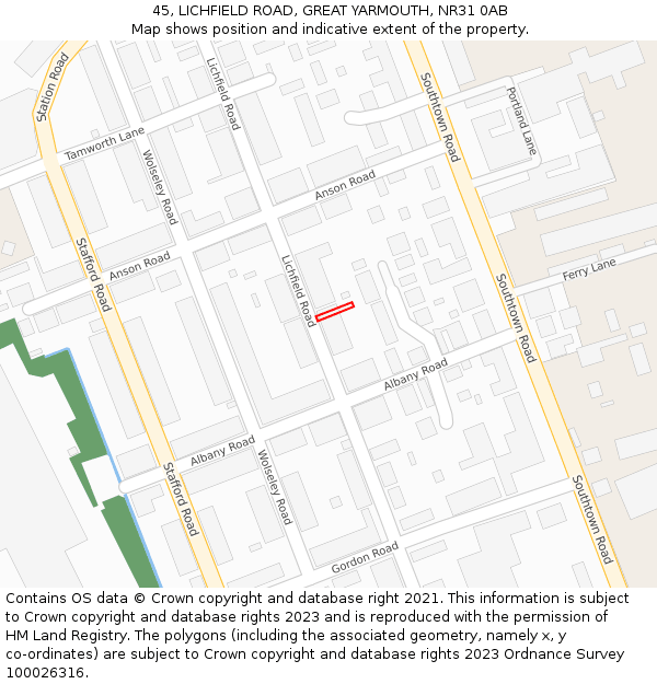 45, LICHFIELD ROAD, GREAT YARMOUTH, NR31 0AB: Location map and indicative extent of plot