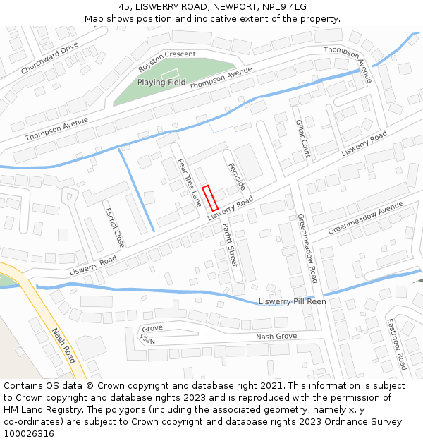 45, LISWERRY ROAD, NEWPORT, NP19 4LG: Location map and indicative extent of plot