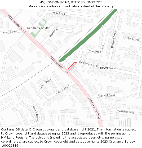 45, LONDON ROAD, RETFORD, DN22 7DT: Location map and indicative extent of plot