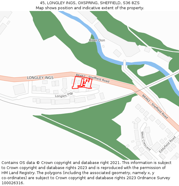 45, LONGLEY INGS, OXSPRING, SHEFFIELD, S36 8ZS: Location map and indicative extent of plot