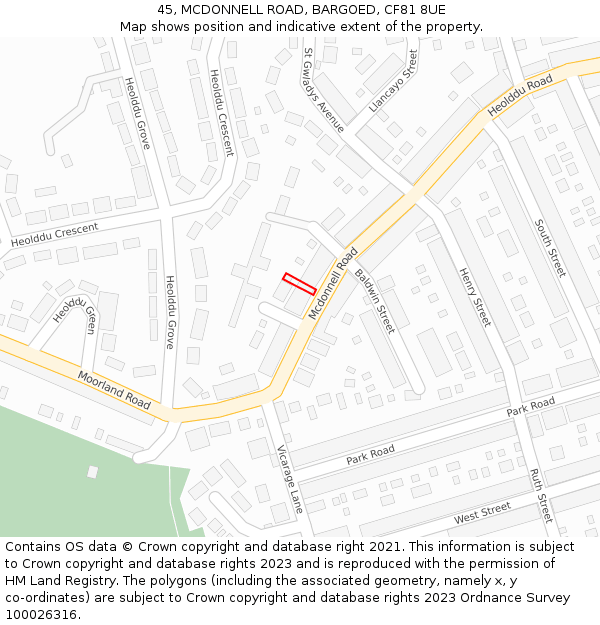 45, MCDONNELL ROAD, BARGOED, CF81 8UE: Location map and indicative extent of plot
