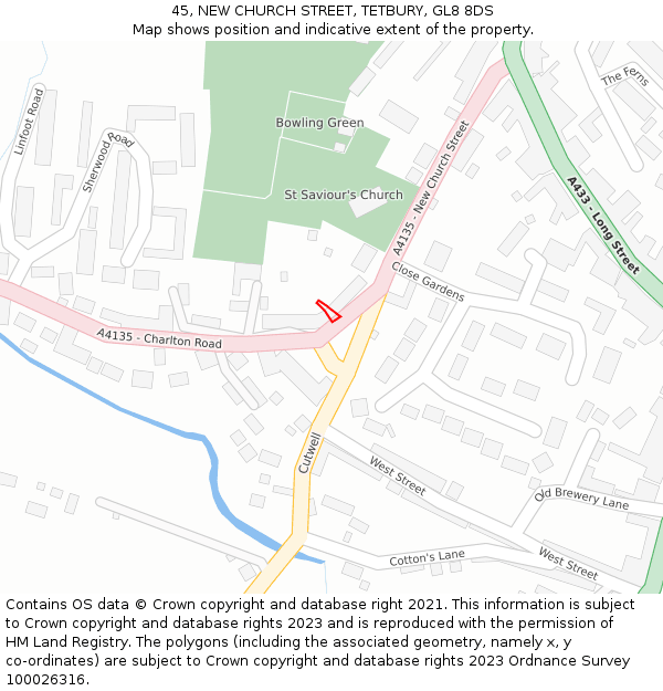 45, NEW CHURCH STREET, TETBURY, GL8 8DS: Location map and indicative extent of plot