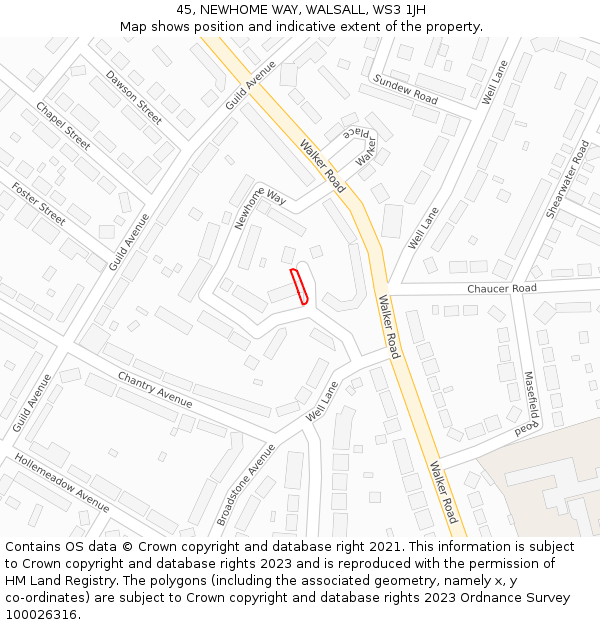 45, NEWHOME WAY, WALSALL, WS3 1JH: Location map and indicative extent of plot