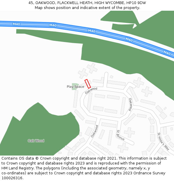 45, OAKWOOD, FLACKWELL HEATH, HIGH WYCOMBE, HP10 9DW: Location map and indicative extent of plot