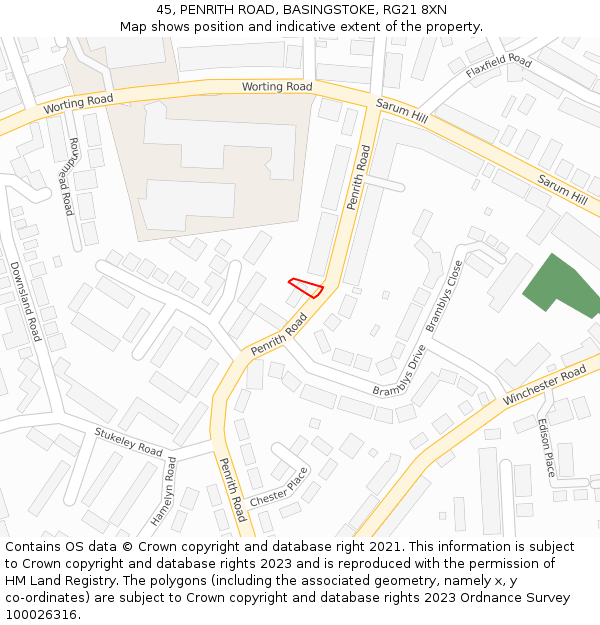 45, PENRITH ROAD, BASINGSTOKE, RG21 8XN: Location map and indicative extent of plot