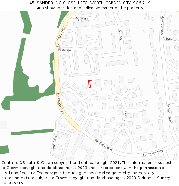 45, SANDERLING CLOSE, LETCHWORTH GARDEN CITY, SG6 4HY: Location map and indicative extent of plot