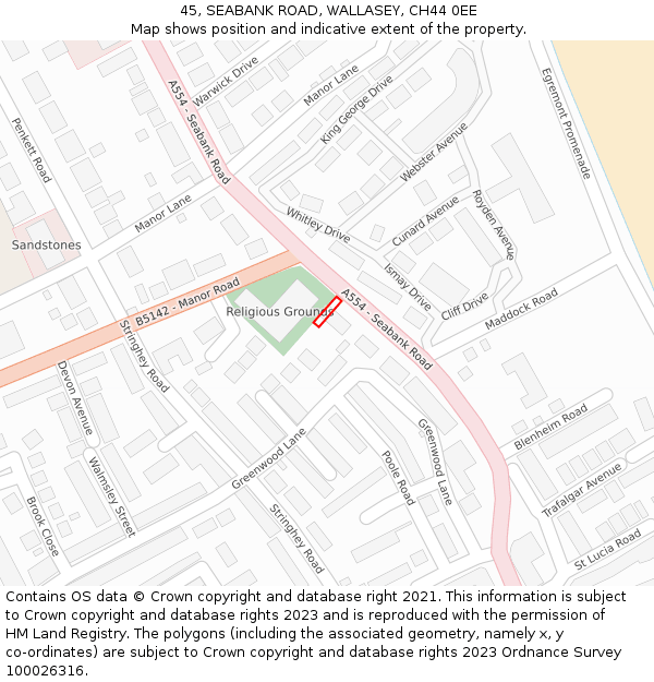 45, SEABANK ROAD, WALLASEY, CH44 0EE: Location map and indicative extent of plot