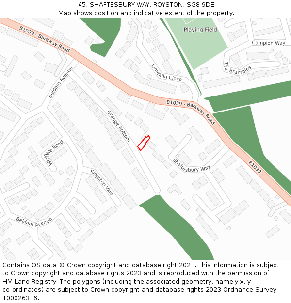 45, SHAFTESBURY WAY, ROYSTON, SG8 9DE: Location map and indicative extent of plot