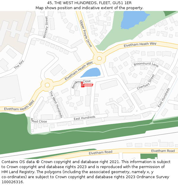 45, THE WEST HUNDREDS, FLEET, GU51 1ER: Location map and indicative extent of plot