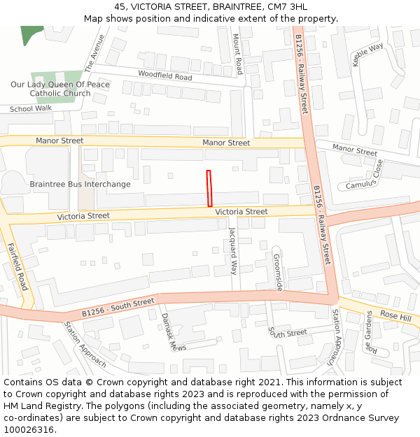 45, VICTORIA STREET, BRAINTREE, CM7 3HL: Location map and indicative extent of plot