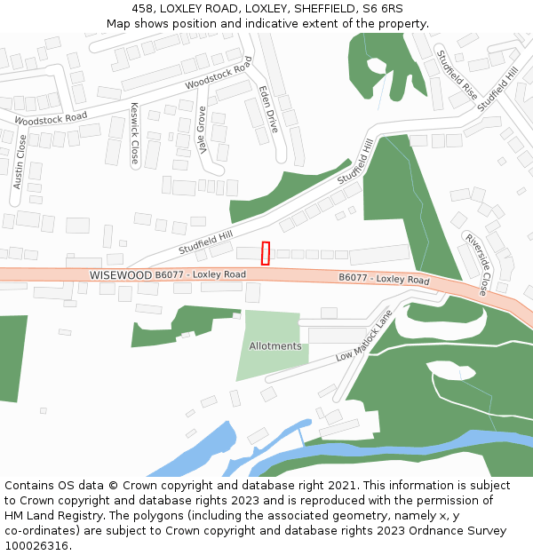458, LOXLEY ROAD, LOXLEY, SHEFFIELD, S6 6RS: Location map and indicative extent of plot