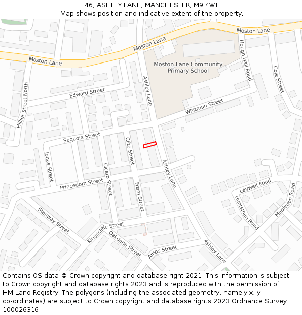46, ASHLEY LANE, MANCHESTER, M9 4WT: Location map and indicative extent of plot