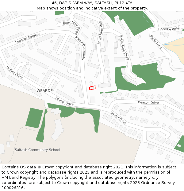 46, BABIS FARM WAY, SALTASH, PL12 4TA: Location map and indicative extent of plot