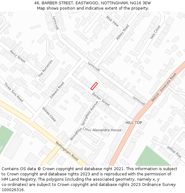 46, BARBER STREET, EASTWOOD, NOTTINGHAM, NG16 3EW: Location map and indicative extent of plot