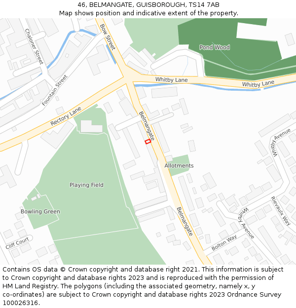46, BELMANGATE, GUISBOROUGH, TS14 7AB: Location map and indicative extent of plot