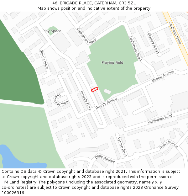 46, BRIGADE PLACE, CATERHAM, CR3 5ZU: Location map and indicative extent of plot
