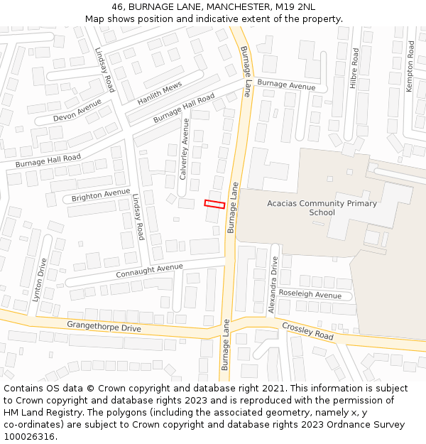 46, BURNAGE LANE, MANCHESTER, M19 2NL: Location map and indicative extent of plot