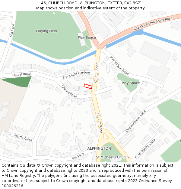 46, CHURCH ROAD, ALPHINGTON, EXETER, EX2 8SZ: Location map and indicative extent of plot