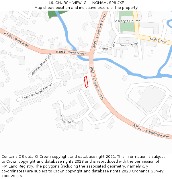 46, CHURCH VIEW, GILLINGHAM, SP8 4XE: Location map and indicative extent of plot