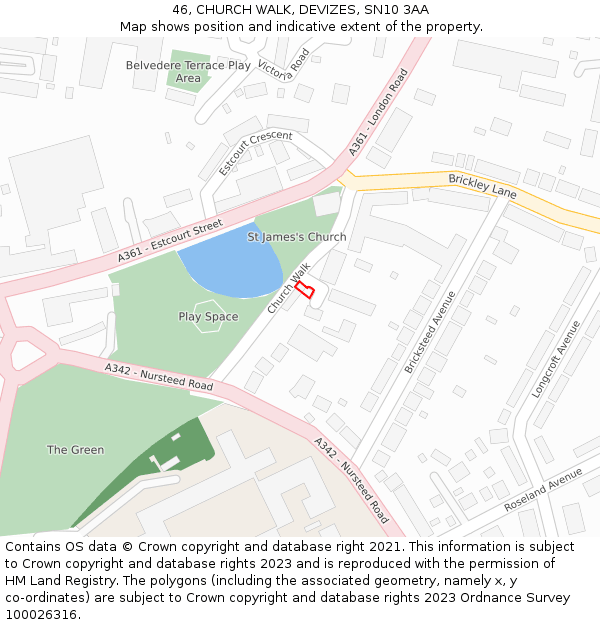 46, CHURCH WALK, DEVIZES, SN10 3AA: Location map and indicative extent of plot