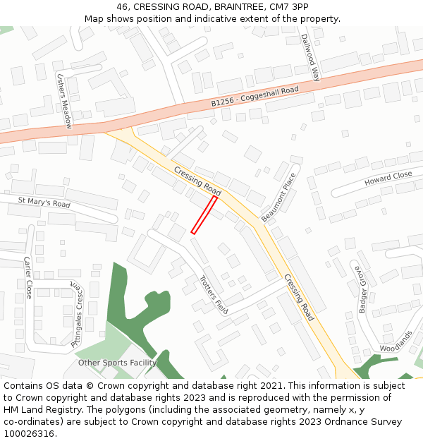 46, CRESSING ROAD, BRAINTREE, CM7 3PP: Location map and indicative extent of plot