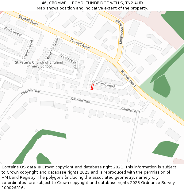 46, CROMWELL ROAD, TUNBRIDGE WELLS, TN2 4UD: Location map and indicative extent of plot