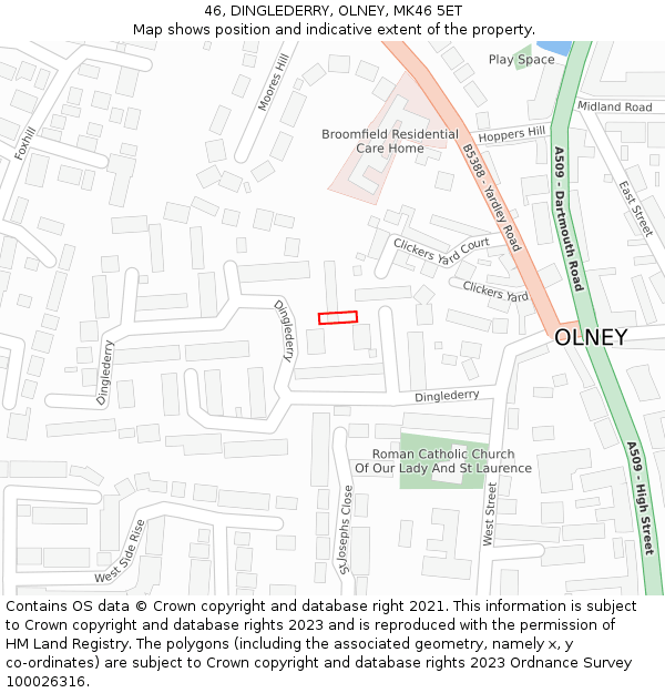 46, DINGLEDERRY, OLNEY, MK46 5ET: Location map and indicative extent of plot