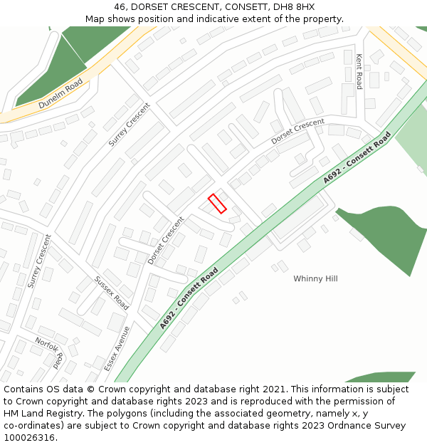 46, DORSET CRESCENT, CONSETT, DH8 8HX: Location map and indicative extent of plot