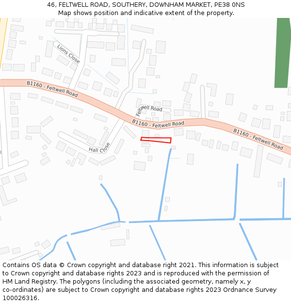 46, FELTWELL ROAD, SOUTHERY, DOWNHAM MARKET, PE38 0NS: Location map and indicative extent of plot
