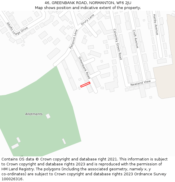 46, GREENBANK ROAD, NORMANTON, WF6 2JU: Location map and indicative extent of plot
