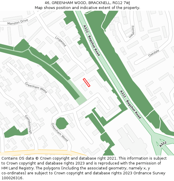 46, GREENHAM WOOD, BRACKNELL, RG12 7WJ: Location map and indicative extent of plot