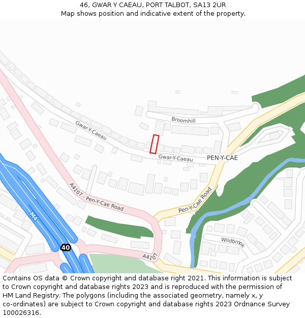 46, GWAR Y CAEAU, PORT TALBOT, SA13 2UR: Location map and indicative extent of plot