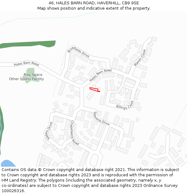 46, HALES BARN ROAD, HAVERHILL, CB9 9SE: Location map and indicative extent of plot