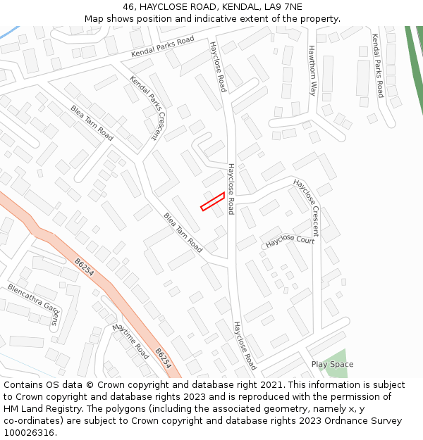 46, HAYCLOSE ROAD, KENDAL, LA9 7NE: Location map and indicative extent of plot