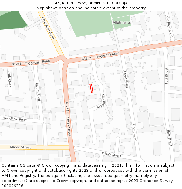 46, KEEBLE WAY, BRAINTREE, CM7 3JX: Location map and indicative extent of plot
