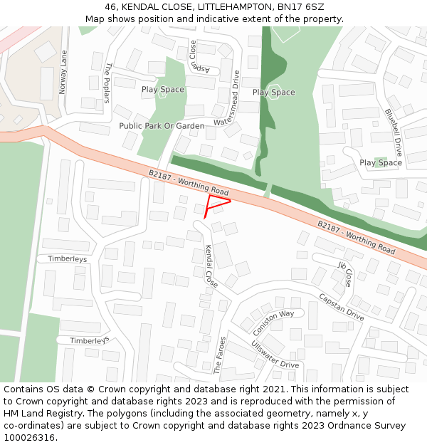 46, KENDAL CLOSE, LITTLEHAMPTON, BN17 6SZ: Location map and indicative extent of plot