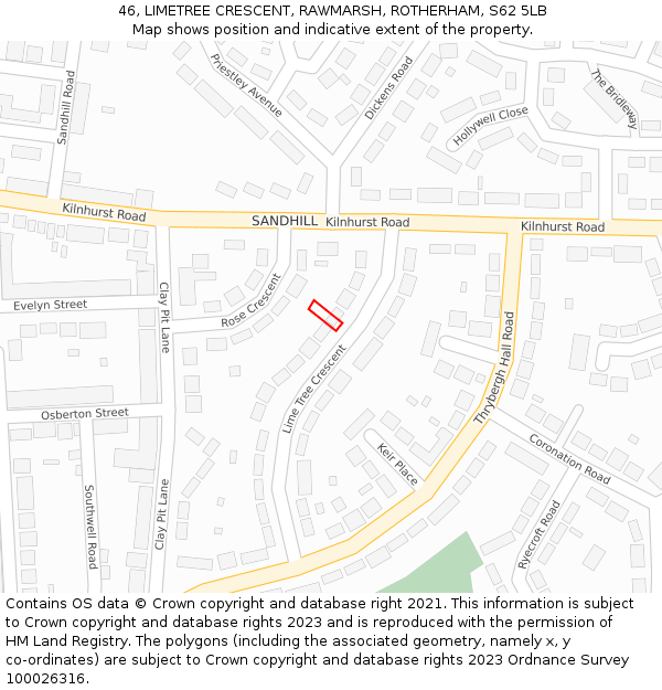 46, LIMETREE CRESCENT, RAWMARSH, ROTHERHAM, S62 5LB: Location map and indicative extent of plot