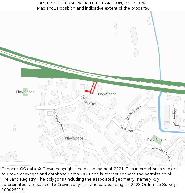 46, LINNET CLOSE, WICK, LITTLEHAMPTON, BN17 7GW: Location map and indicative extent of plot