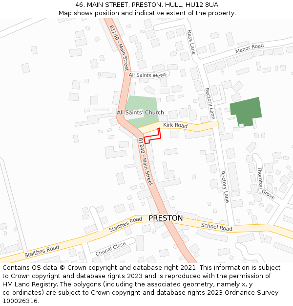 46, MAIN STREET, PRESTON, HULL, HU12 8UA: Location map and indicative extent of plot