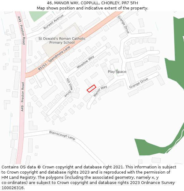 46, MANOR WAY, COPPULL, CHORLEY, PR7 5FH: Location map and indicative extent of plot