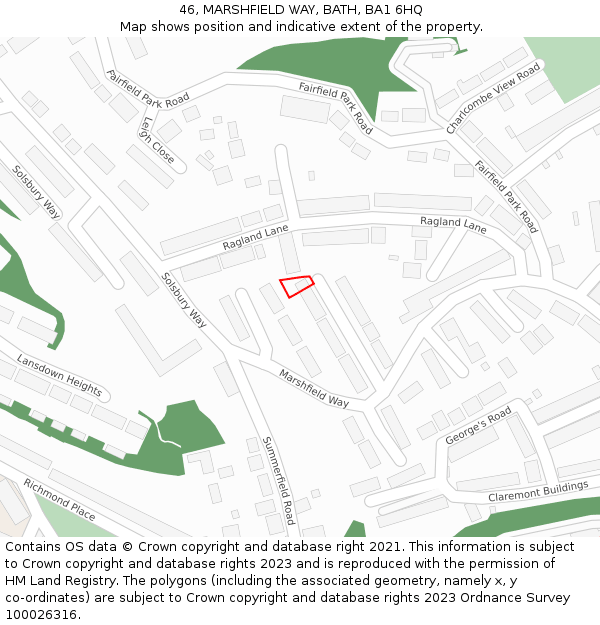 46, MARSHFIELD WAY, BATH, BA1 6HQ: Location map and indicative extent of plot