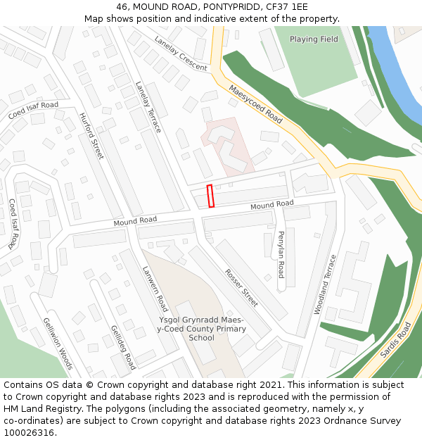 46, MOUND ROAD, PONTYPRIDD, CF37 1EE: Location map and indicative extent of plot