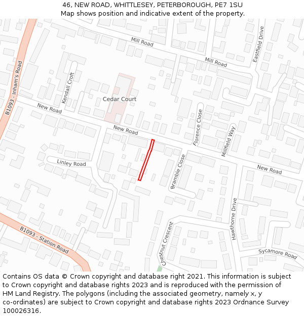 46, NEW ROAD, WHITTLESEY, PETERBOROUGH, PE7 1SU: Location map and indicative extent of plot