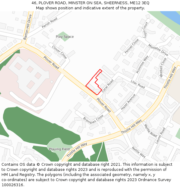 46, PLOVER ROAD, MINSTER ON SEA, SHEERNESS, ME12 3EQ: Location map and indicative extent of plot