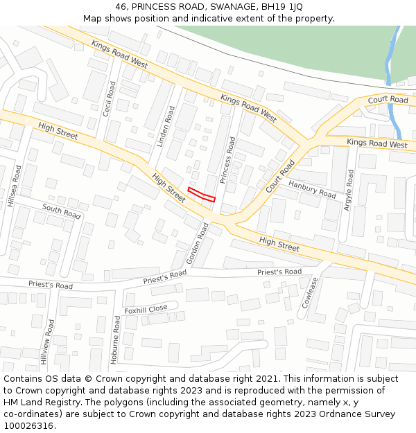 46, PRINCESS ROAD, SWANAGE, BH19 1JQ: Location map and indicative extent of plot