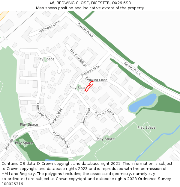 46, REDWING CLOSE, BICESTER, OX26 6SR: Location map and indicative extent of plot