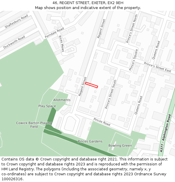 46, REGENT STREET, EXETER, EX2 9EH: Location map and indicative extent of plot